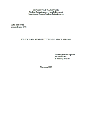 POLSKA PRASA ANARCHISTYCZNA W LATACH 1989 –2001