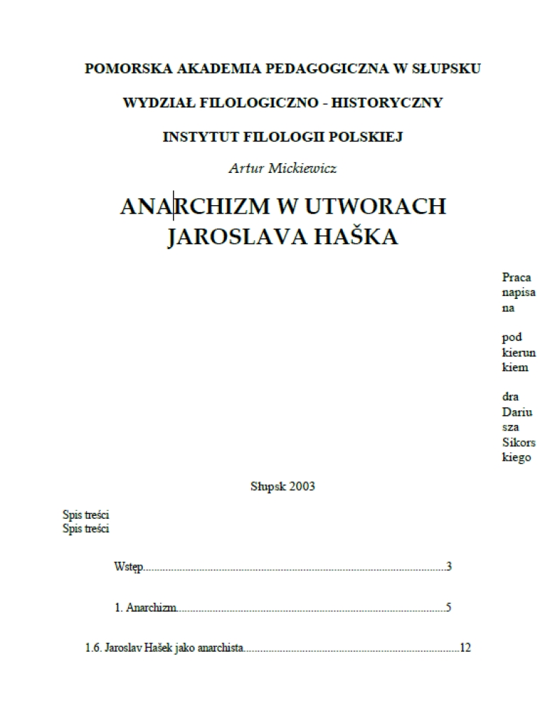 ANARCHIZM W UTWORACH JAROSLAVA HAŠKA