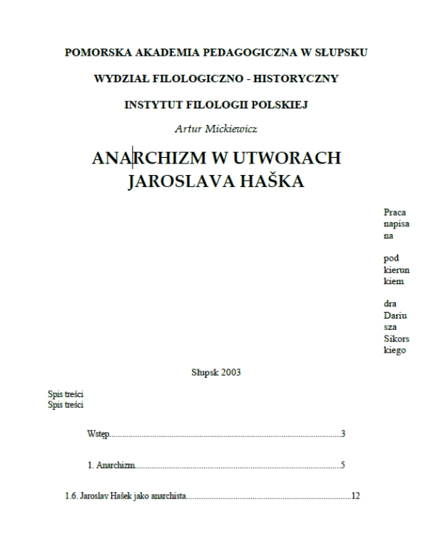 ANARCHIZM W UTWORACH JAROSLAVA HAŠKA