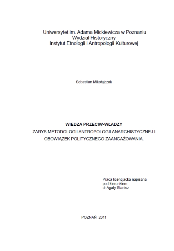WIEDZA PRZECIW-WŁADZY ZARYS METODOLOGII ANTROPOLOGII ANARCHISTYCZNEJ